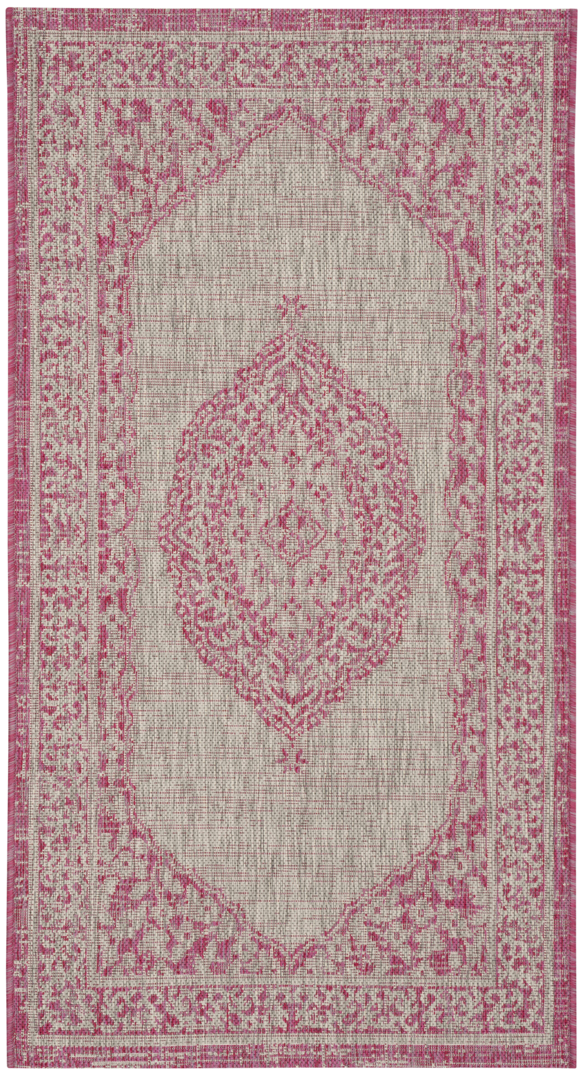 COURTYARD - Tapis interieur & exterieur en gris clair & fuchsia, 79 x 152 cm