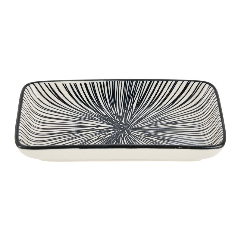 Tapas schaaltje Sevilla rechthoekig - zwarte lijnen - 12.5x6x5 cm