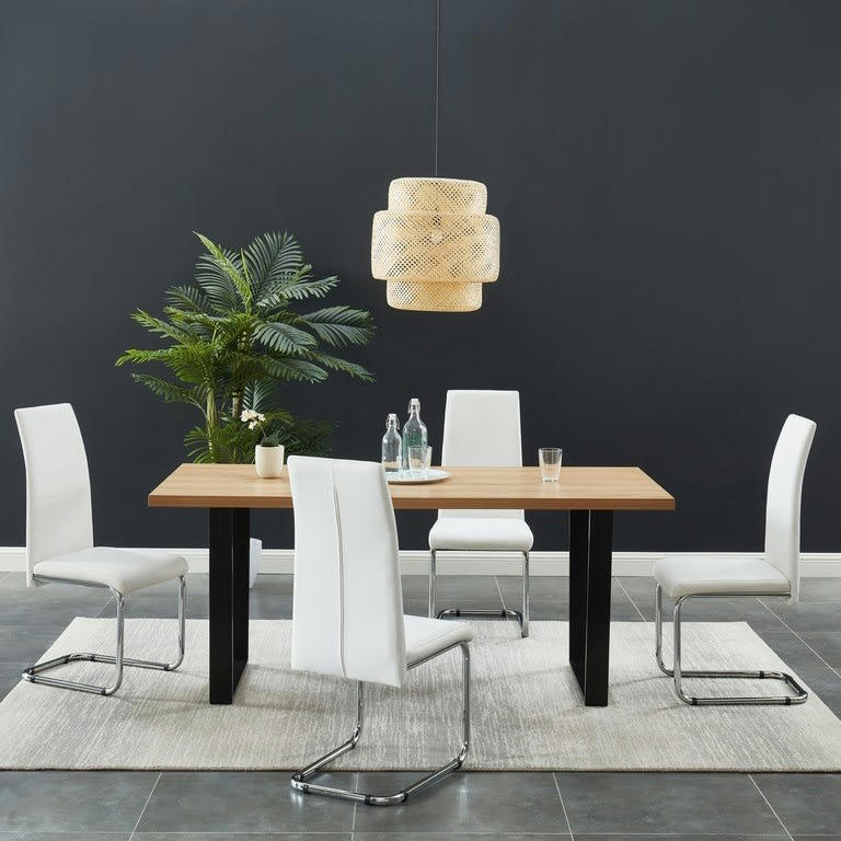 MARA - Lot de 4 chaises  simili blanc pieds en métal chromé