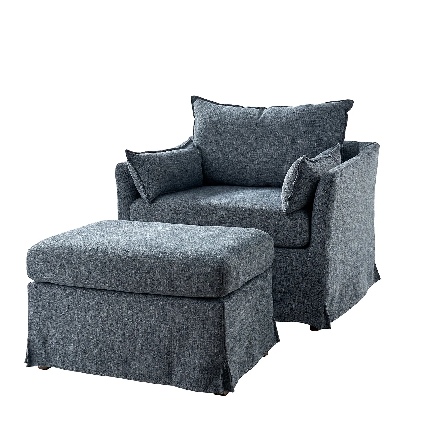 Sophie Modern Oversized Slipcovered Armchair and Ottoman with Lockable Rear Wheels by HULALA HOME