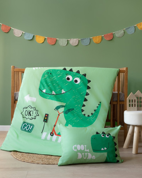 Pościel bambusowa 90x120 Dinozaur zielona 40x60 dziecięca Bambus