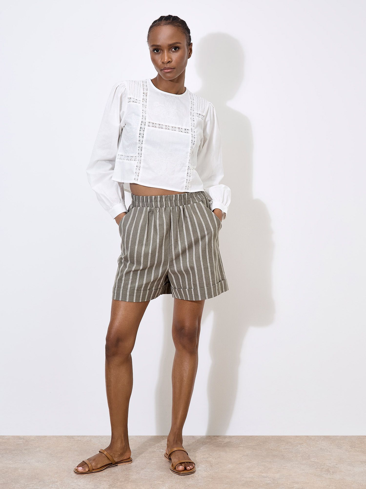 Apricot Lace Embroidered Cotton Top