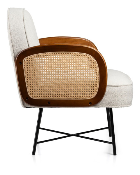 Fotel clover kremowy z rattanem i boucle