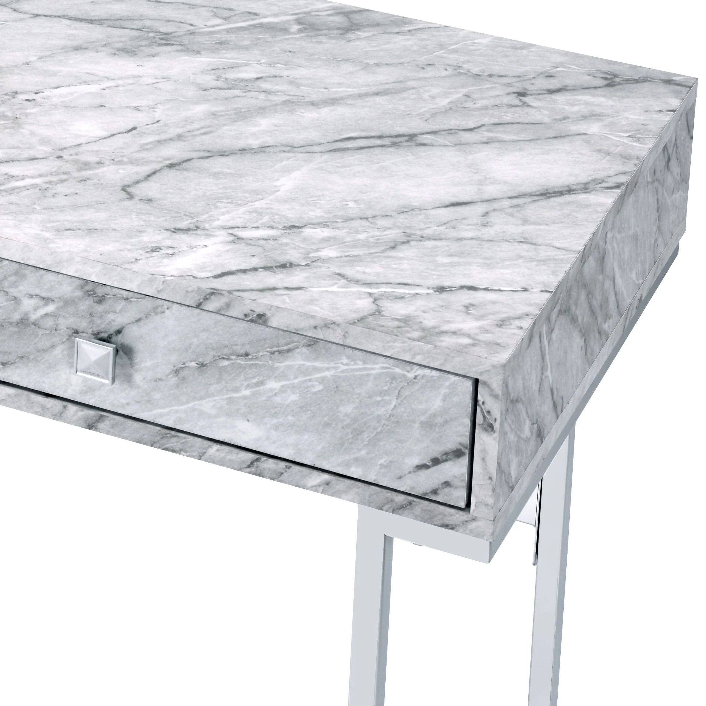 Tigress White Printed Faux Marble Top & Chrome Finish Writing Desk