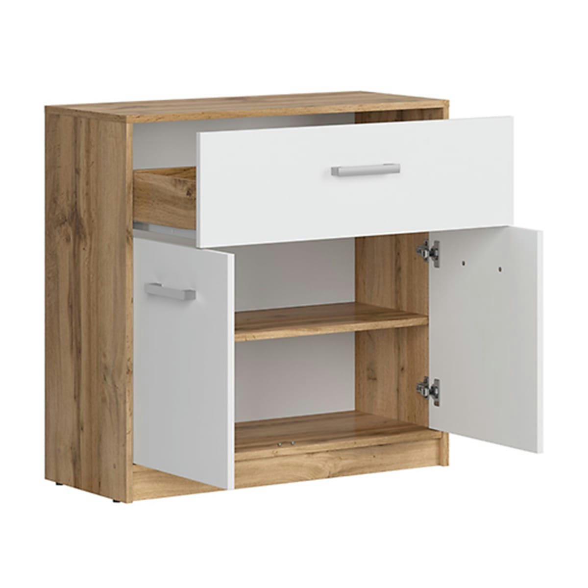 - Buffet 2 portes 1 tiroir stratifiés blanc et naturel