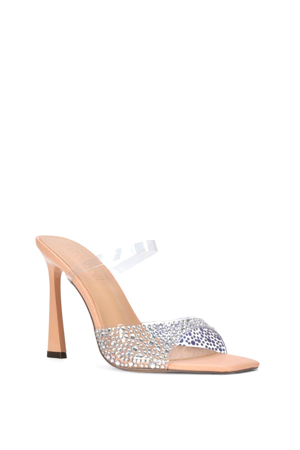 XY London Lois' Rhinestone Perspex High Heeled Mules With Open Toe