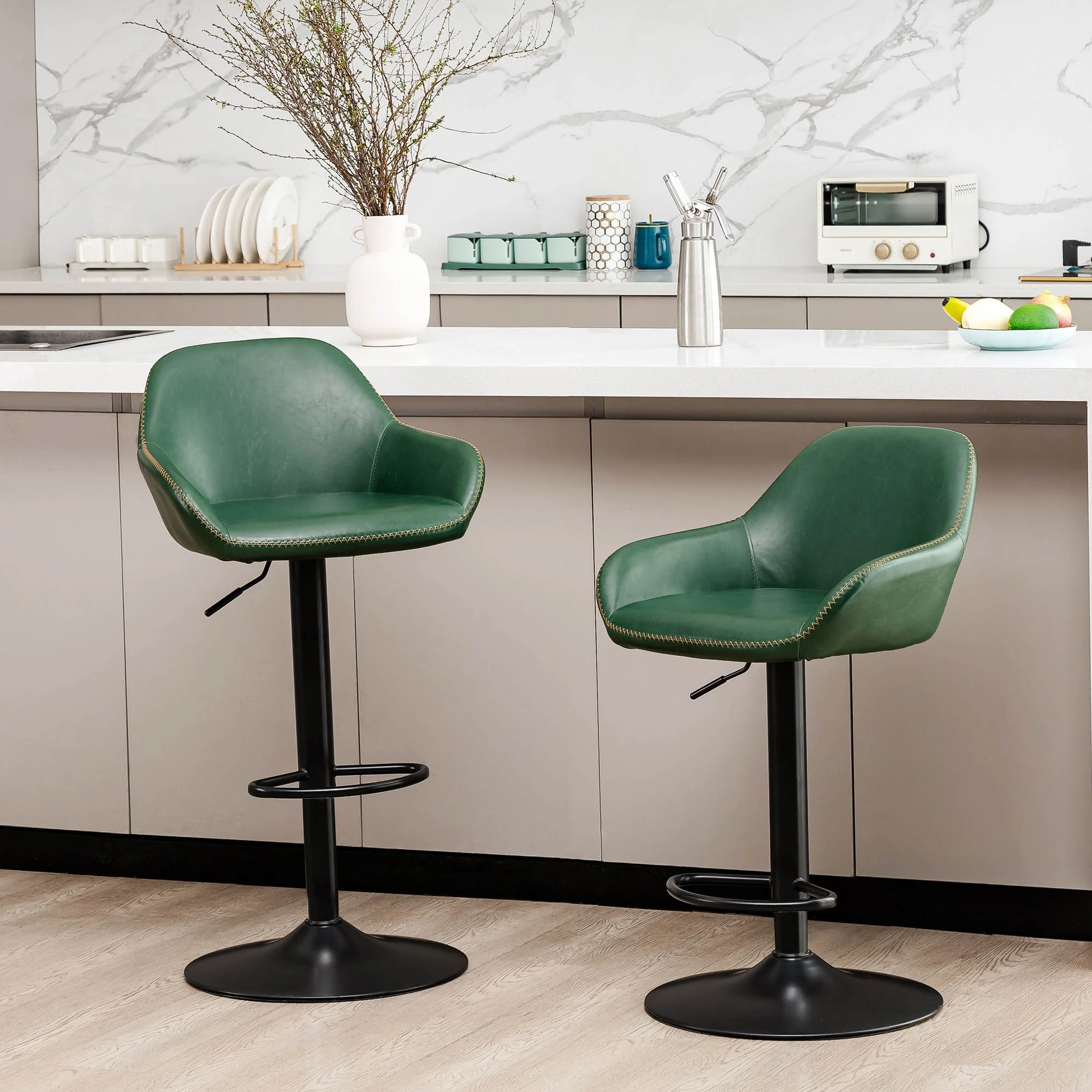 Glitzhome Mid-Century Height Adjustable Faux Leather Swivel Counter Bar Stools
