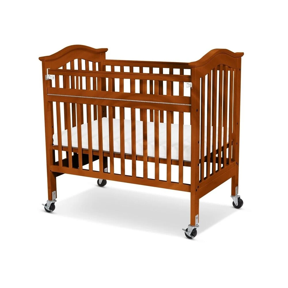 Slatted Wood and Metal Crib with Casters and Safety Gate, Brown