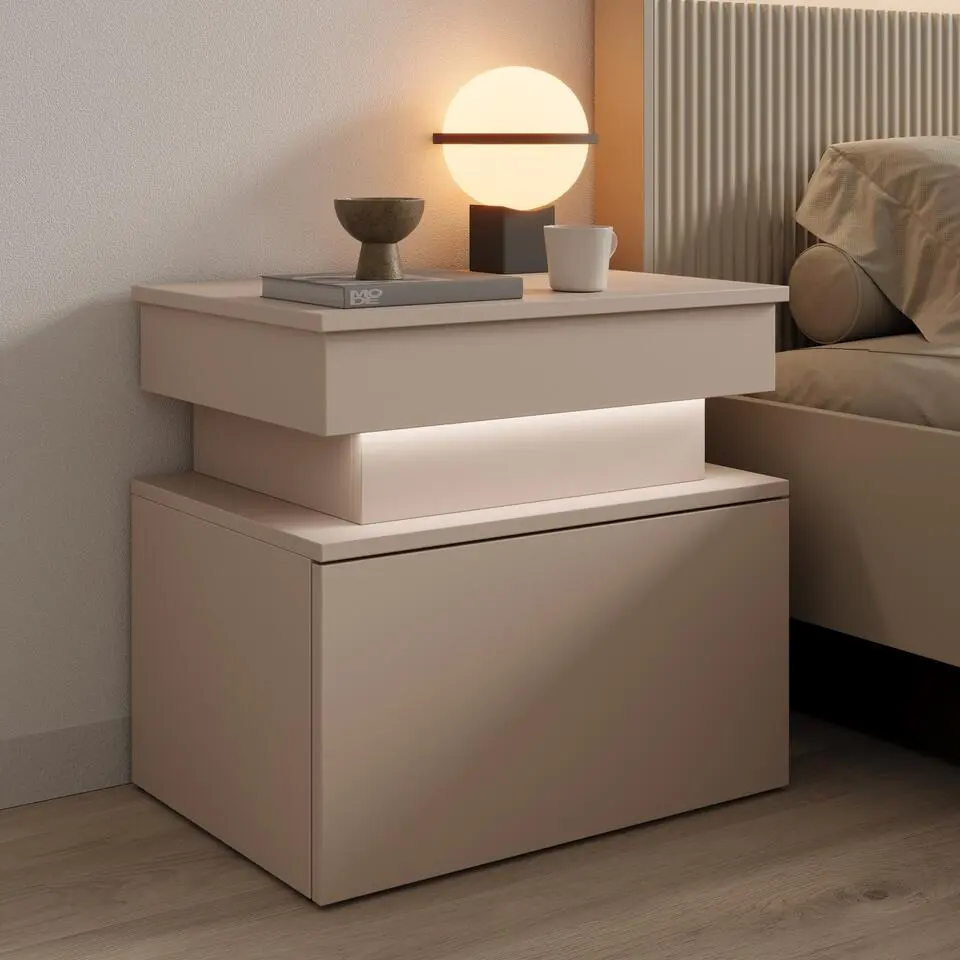 Meubella - Galan - Nachtkastje - Beige - 55x39x51 cm