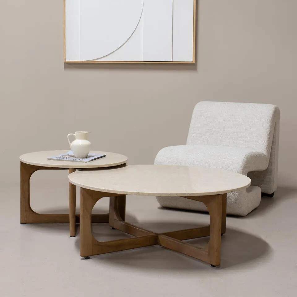 Salontafel Marmer Naturel - Set Van 2 - 90x90x35cm - Lino