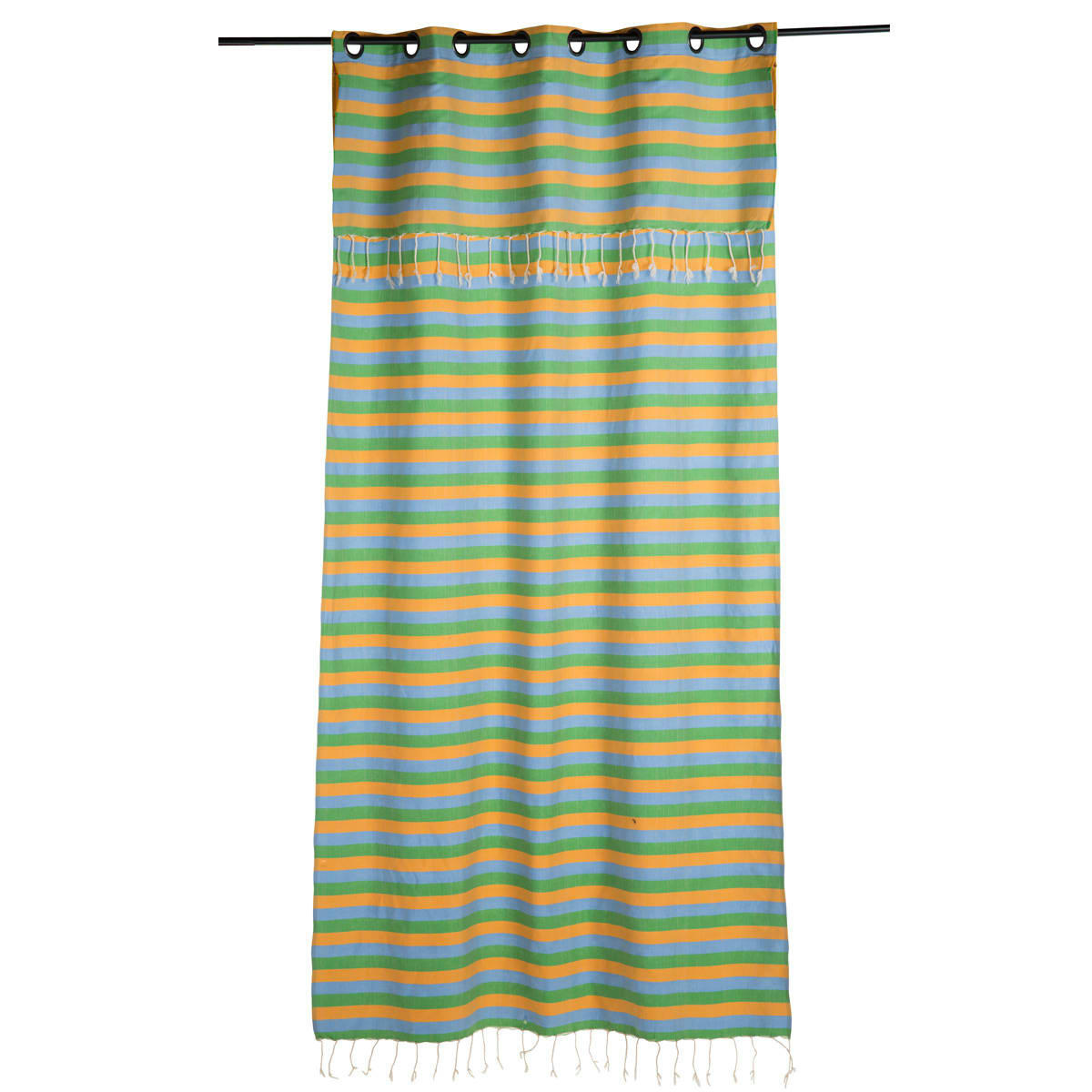 DJERBA - Rideau ajustable coton jaune turquoise vert 140 x 210 à 240