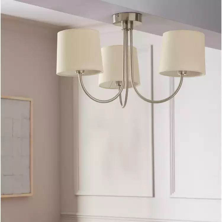 Habitat 3 Light Flush Ceiling Light - Natural & Chrome