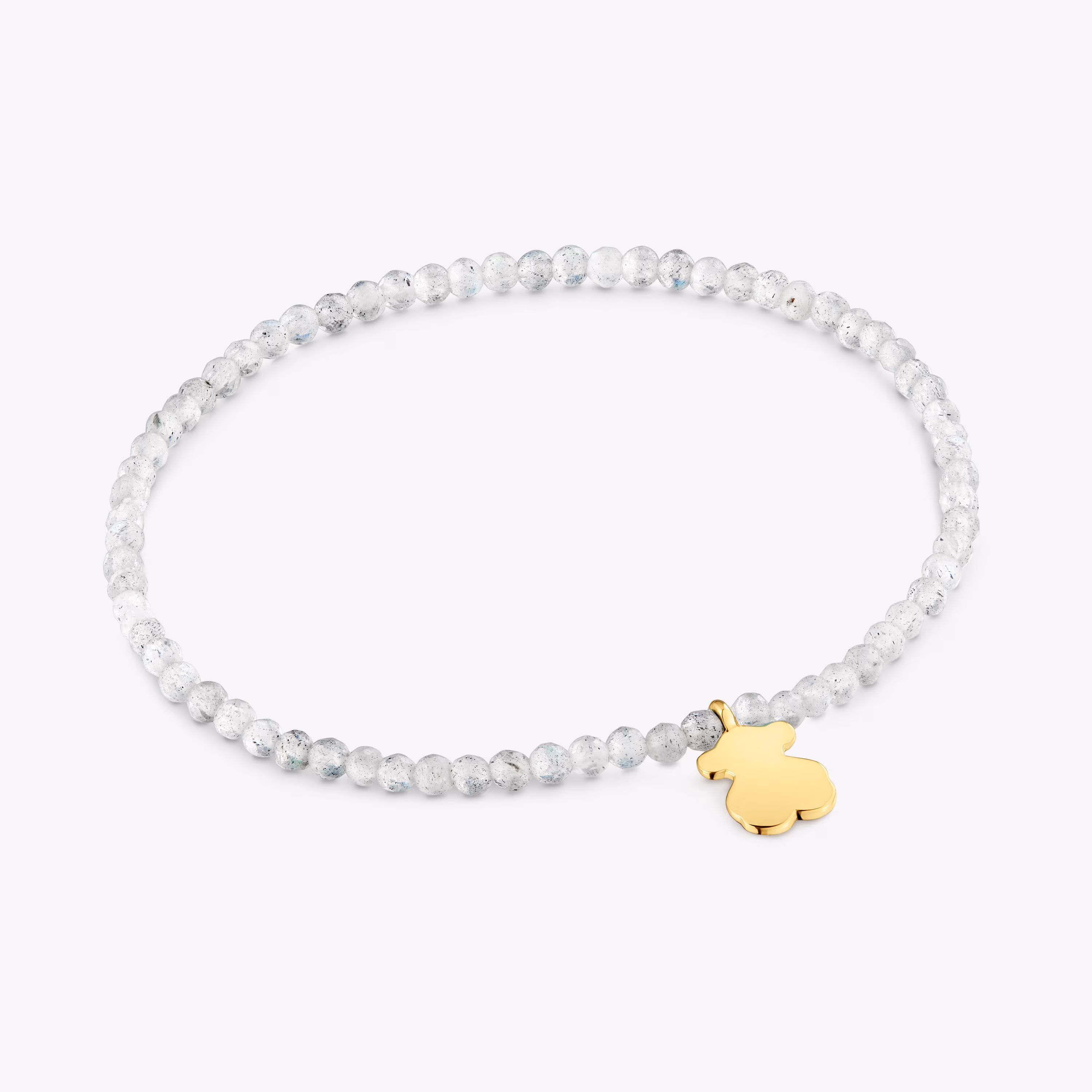 Pulsera elástica con labradorita gris y oso con baño de oro 18 kt sobre plata TOUS Motivos
