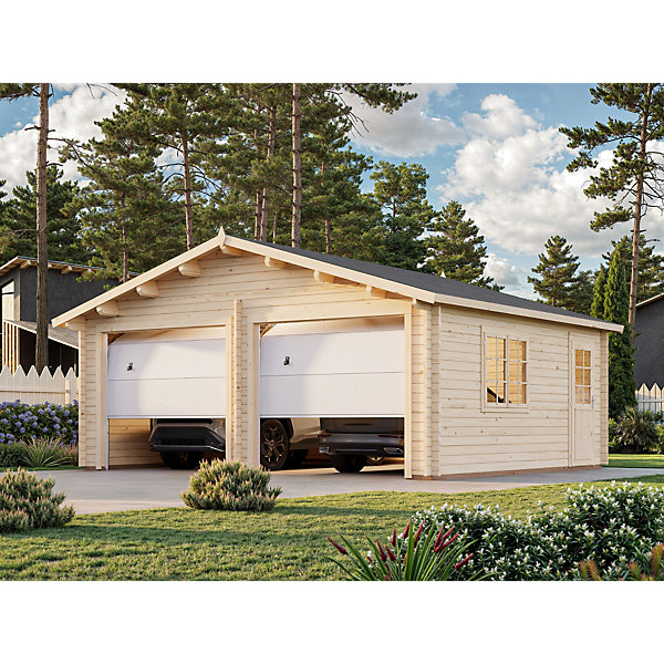 Garage Roger en bois naturel double portes sectionnelles Palmako 36,8 m²