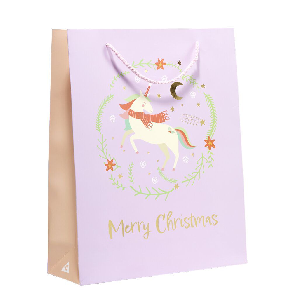 Sac cadeau No&euml;l enfant licorne ou dinosaure 26xH32cm - 2 modèles