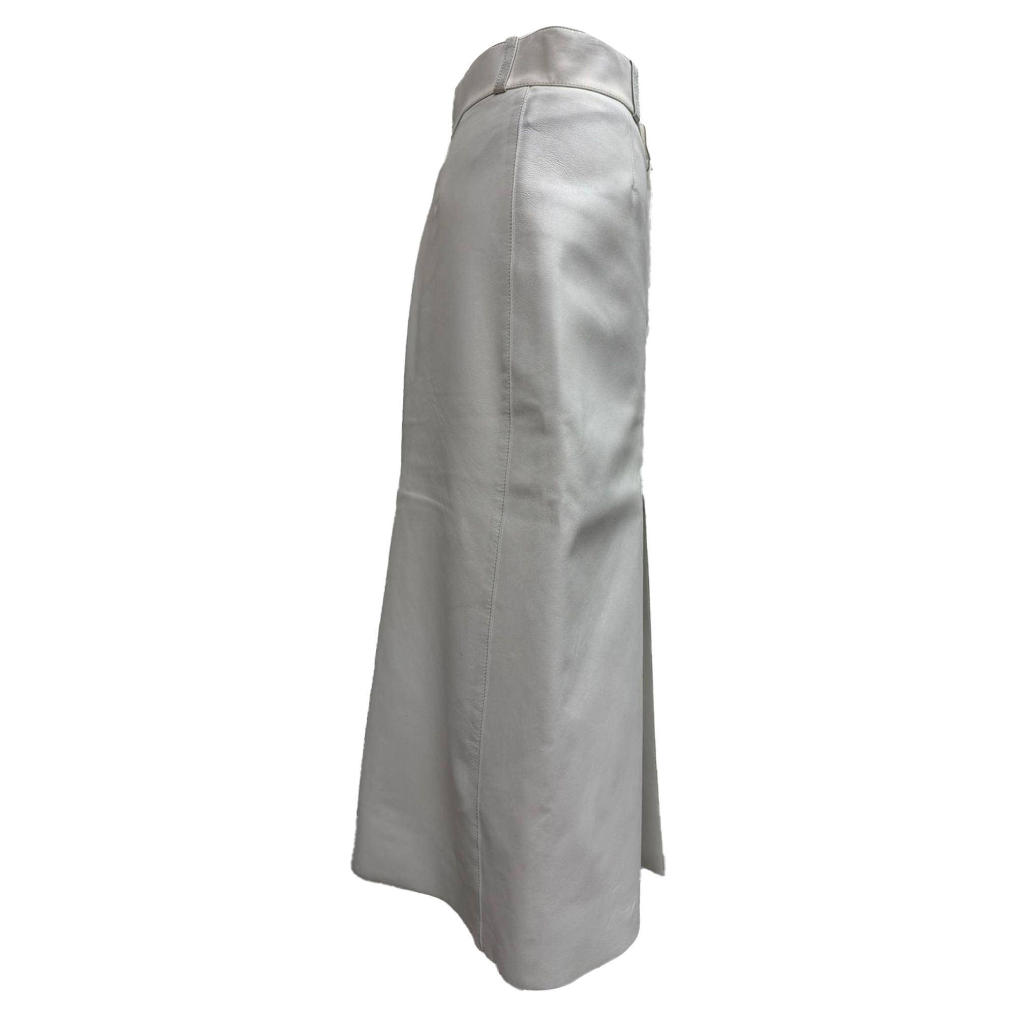 Balenciaga Preloved High-Rise Midi Skirt in White Lamb Leather
