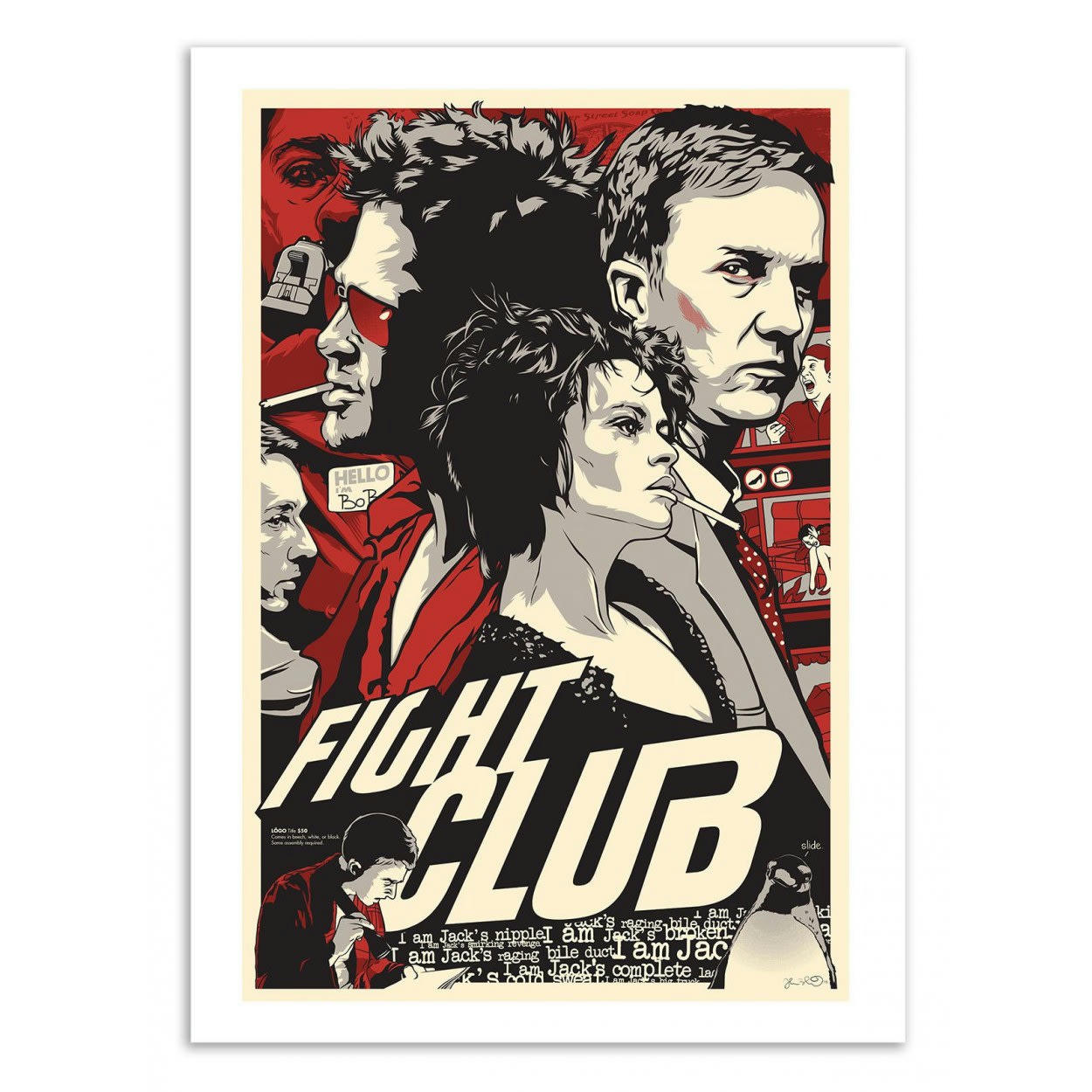 JOSHUA BUDICH - FIGHT CLUB -  Affiche d'art avec Cadre bois noir - 30 x 40 cm