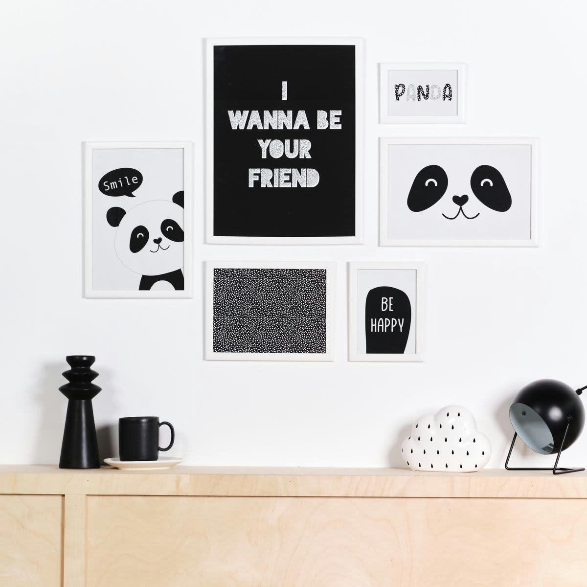 FUNNY PANDA - Lot 6 de cadres photos en bois blanc 45x35x21
