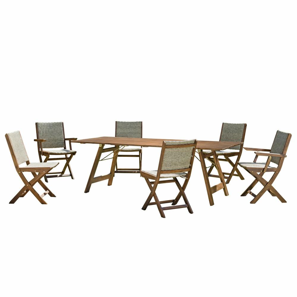 Salle à manger de jardin : 1 table acacia 220 cm, 4 chaises   2 fauteuils BAHIA
