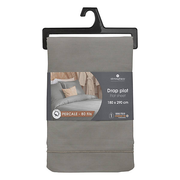 Drap plat - percale - gris - 180x290 cm - Atmosphera