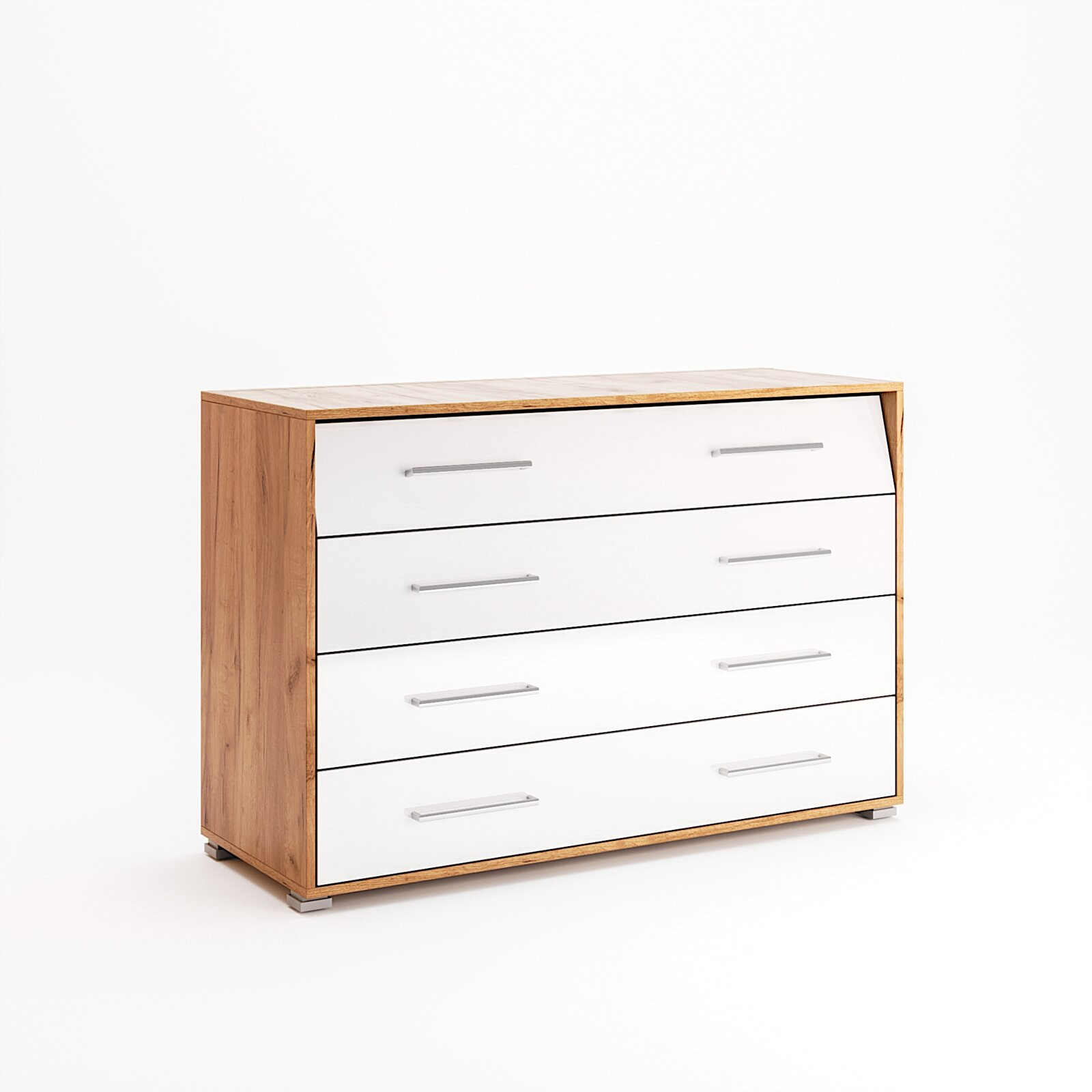 KOMODA 4 SZUFLADY Madera dąb/biały Z OŚWIETLENIEM LED