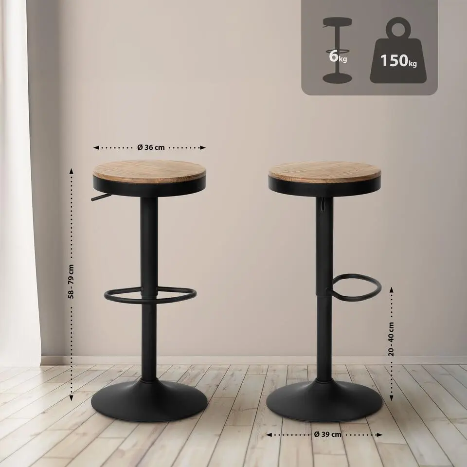 CLP Set van 2 Barkruk Pitas zwart Frame - Hout - natura