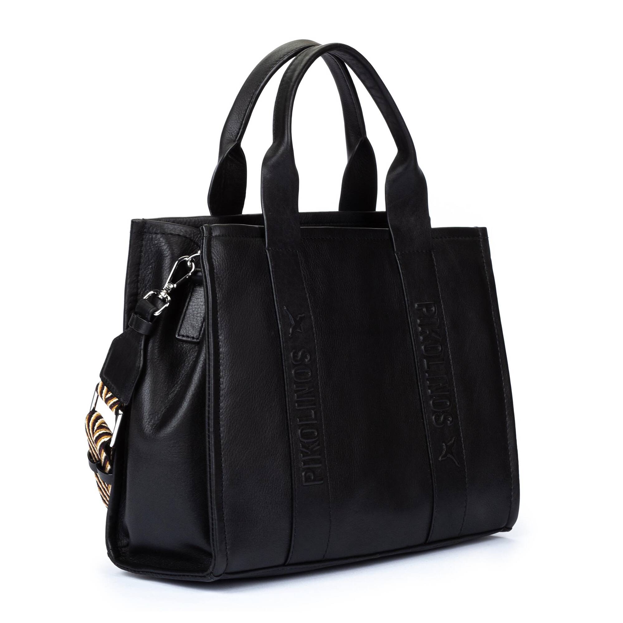 ALCUDIA - Bolso tote de piel con cinta multicolor para mujer
