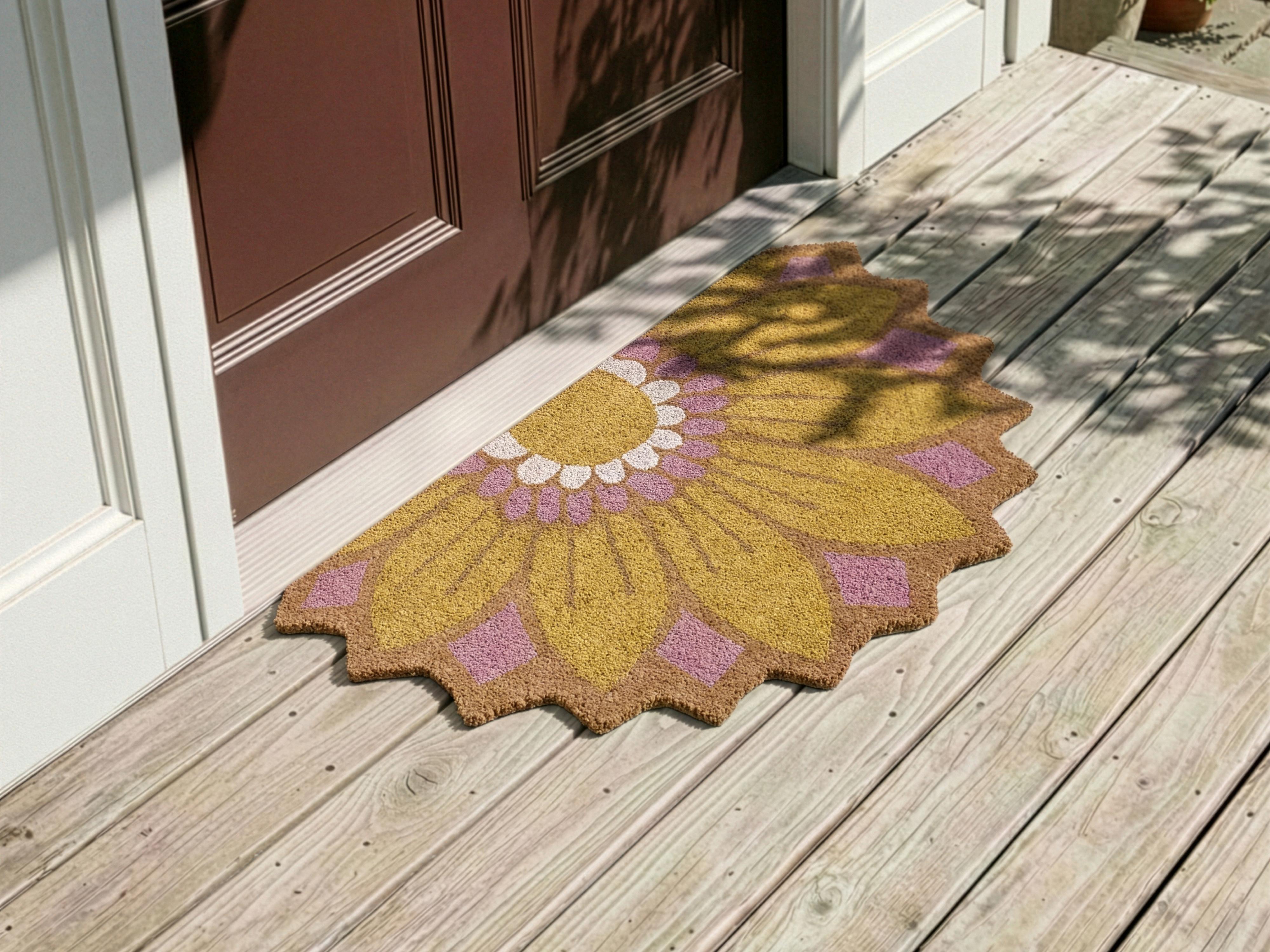 Doormat AROLIK Yellow 45 x 75 cm Flower Coir