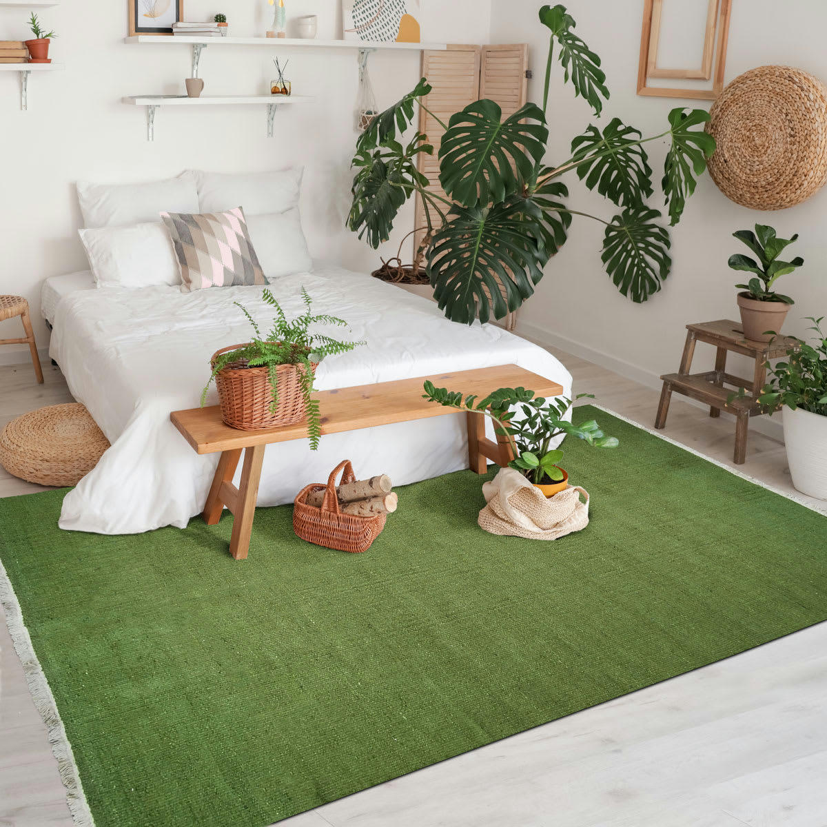 ESSENCE - Tapis en jute et coton avec franges vert foncé 160x230
