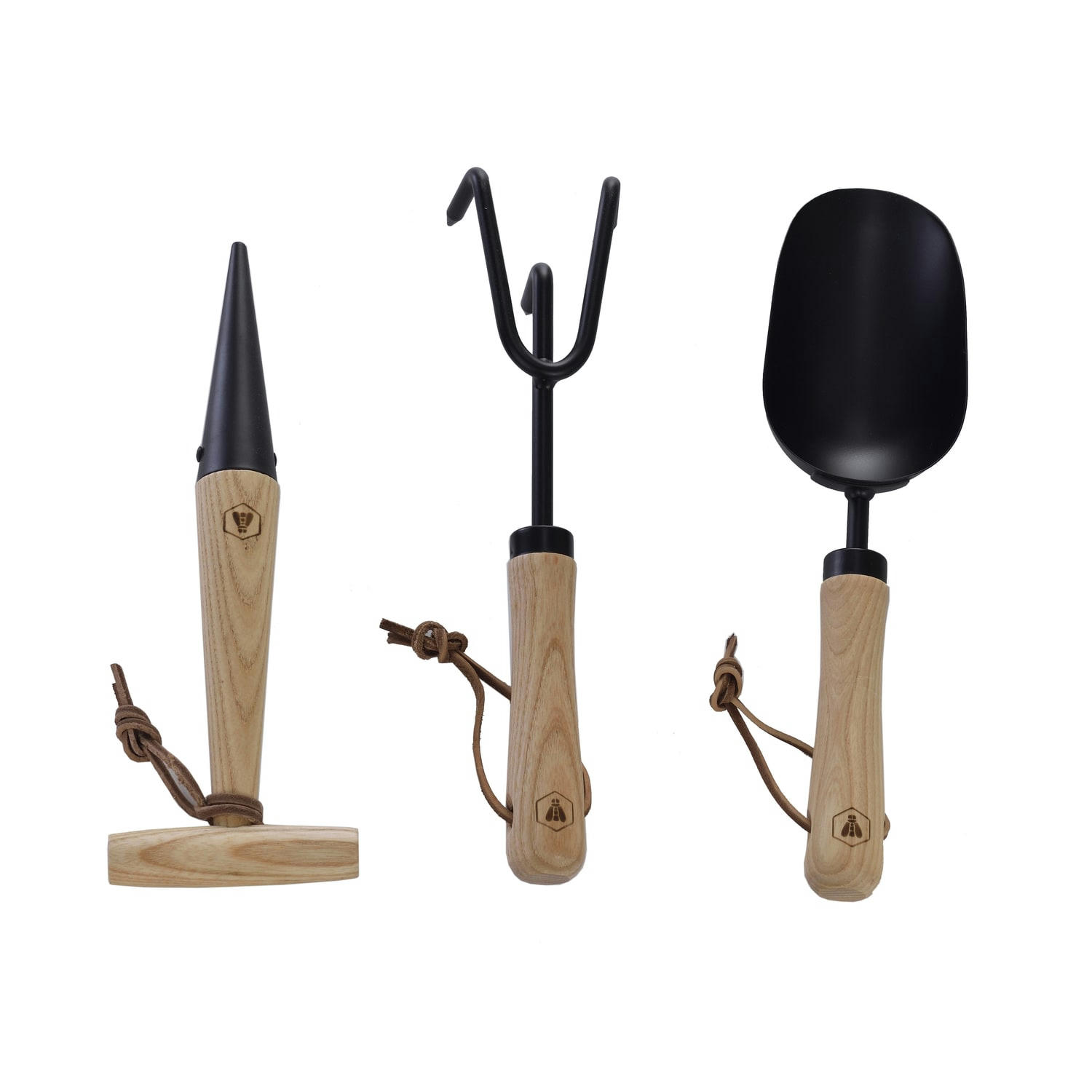 - Kit 3 outils de plantation noirs et bois