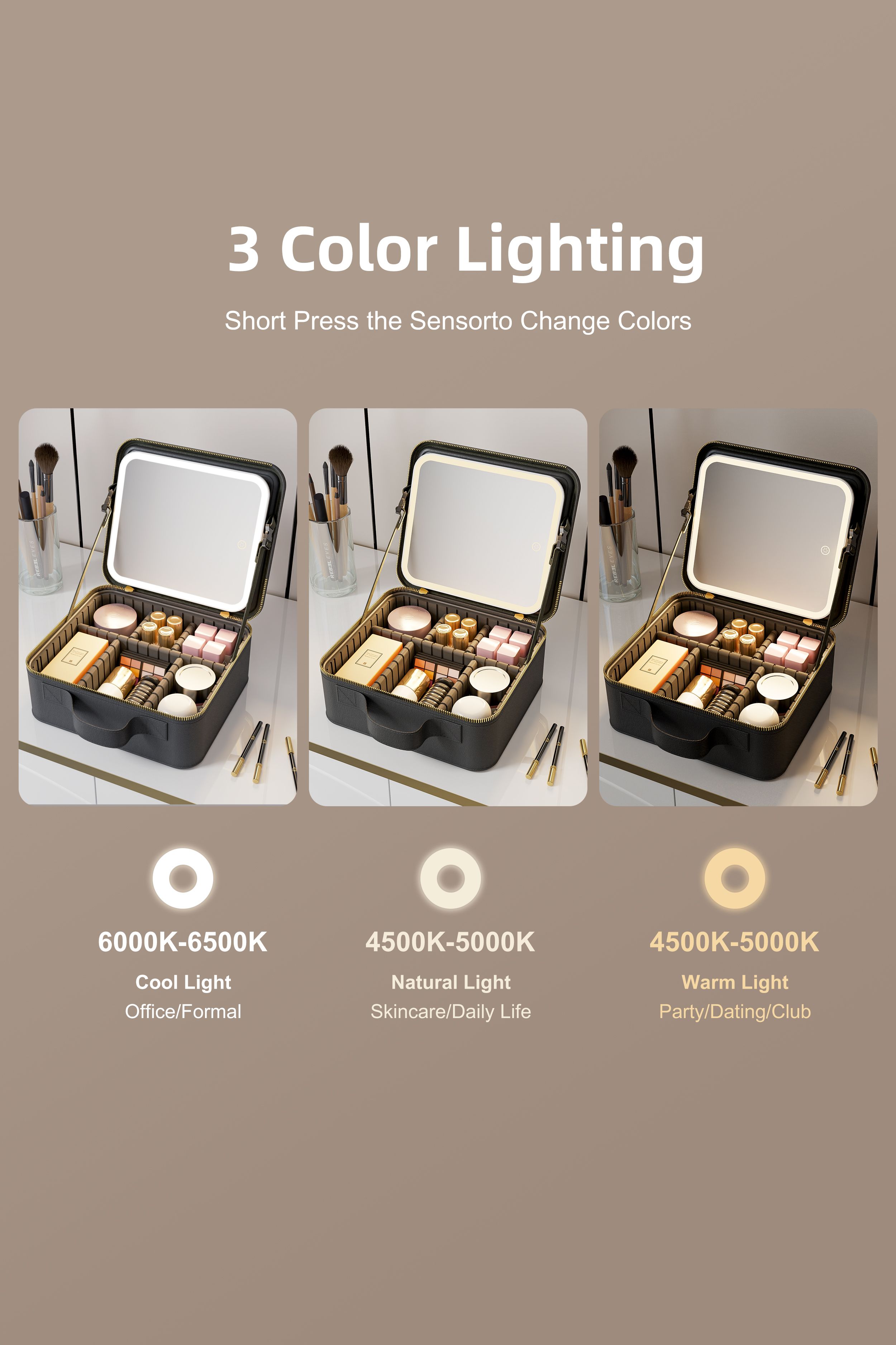 Fascinate LED Vanity Makeup Case with Hollywood Mirror – Travel Organizer Gift for Girlfriend, Waterproof Large Capacity, Professional Beauty Box