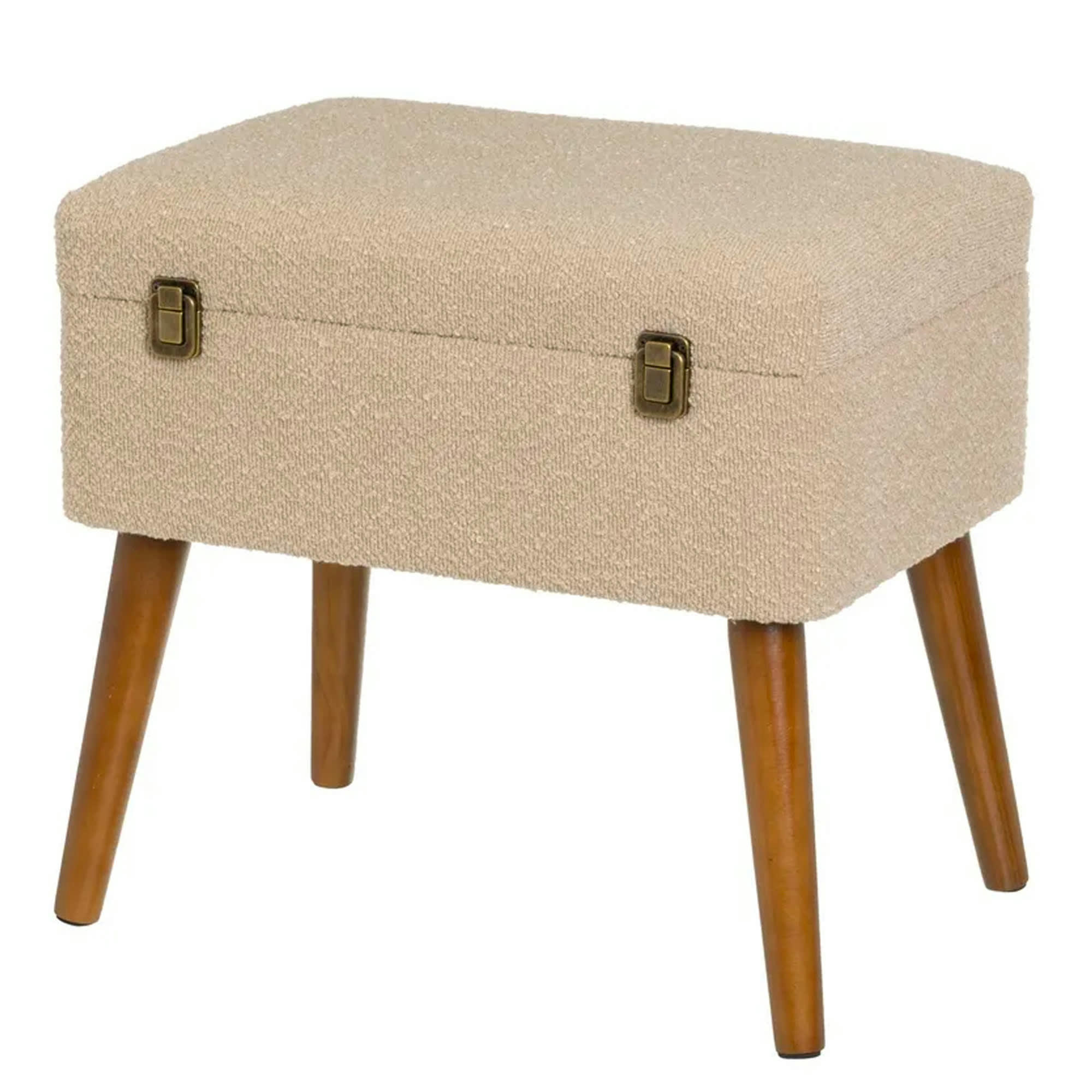 - Tabouret en tissu sherpa beige avec coffre 50x35x46cm