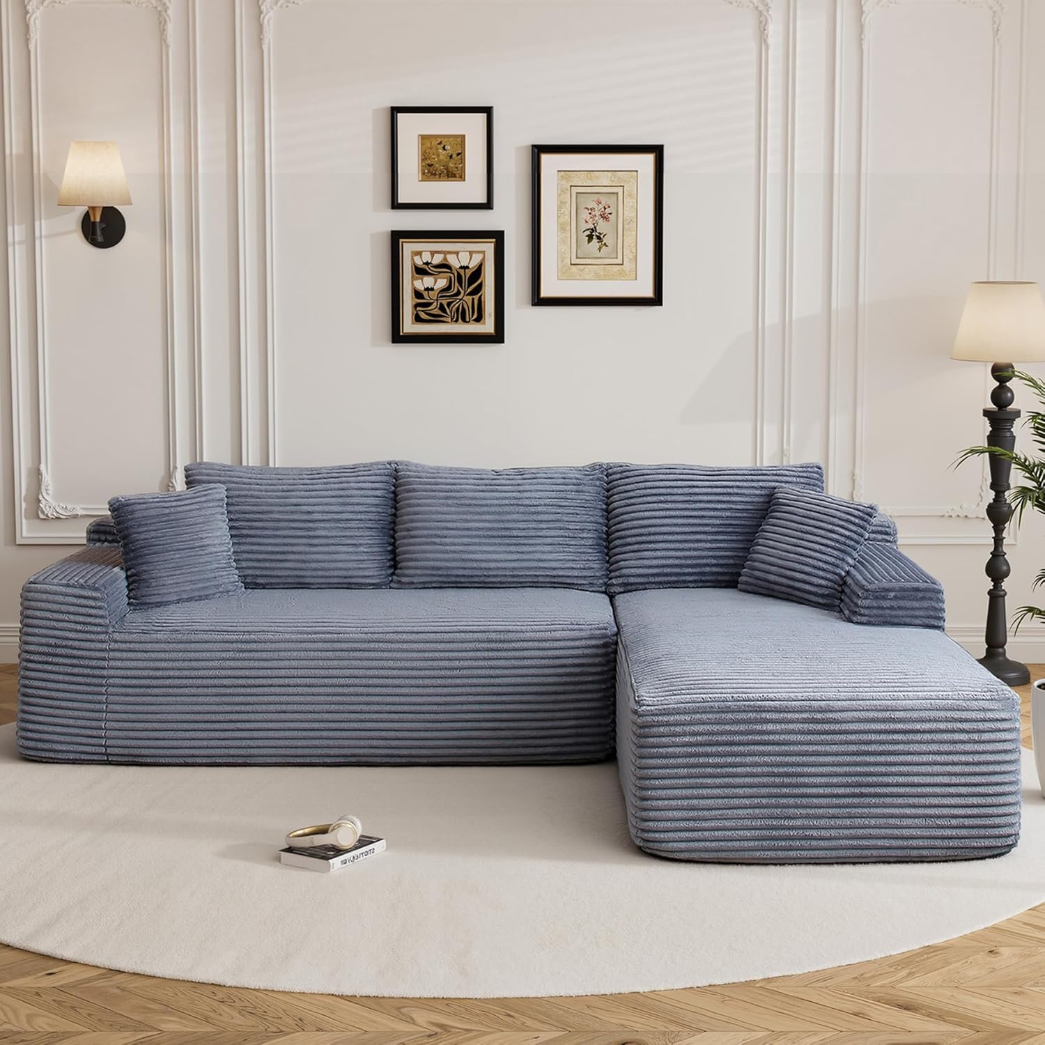 95 Boneless Cloud Sectional Couches for Living Room, Comfy Fluffy L Shaped Memory Foam Deep Seat Boneless Couch, Modular Sectional Sofa with Right Facing Chaise, Grey