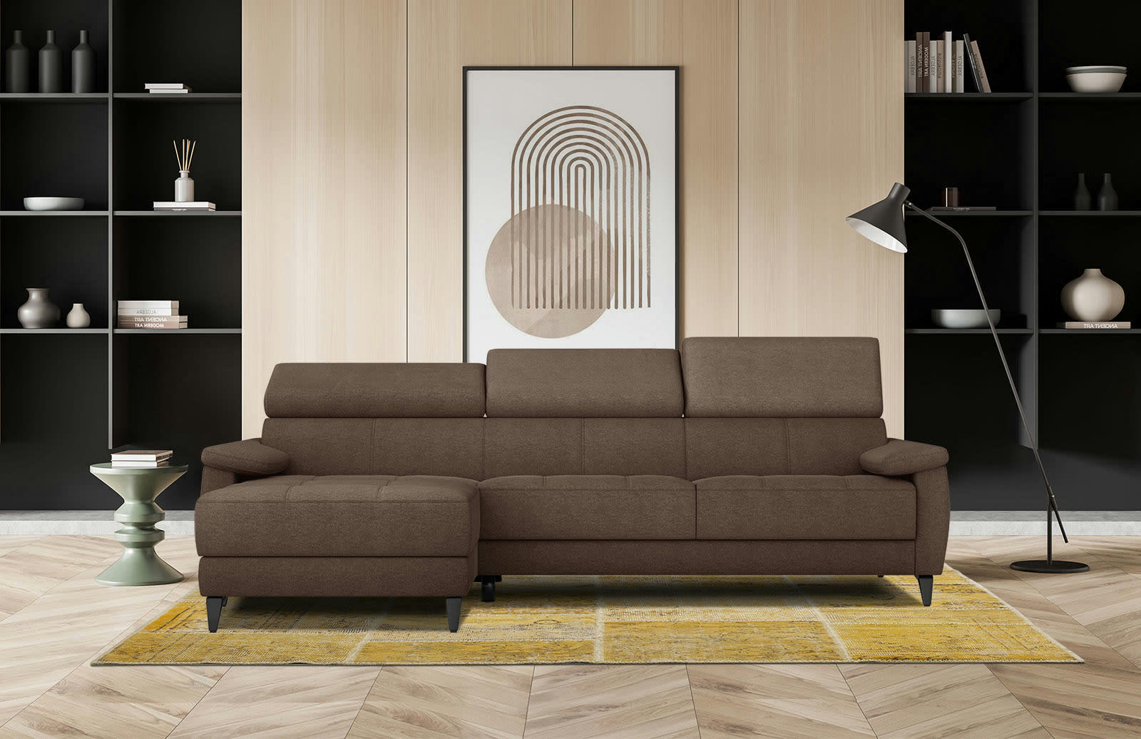 TAUNUS - Canapé d'angle gauche 4 places marron