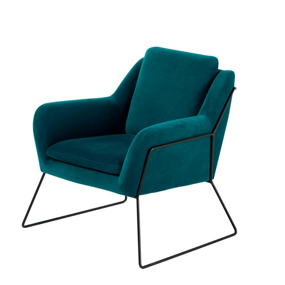 Jasper - Fauteuil en velours bleu pétrole