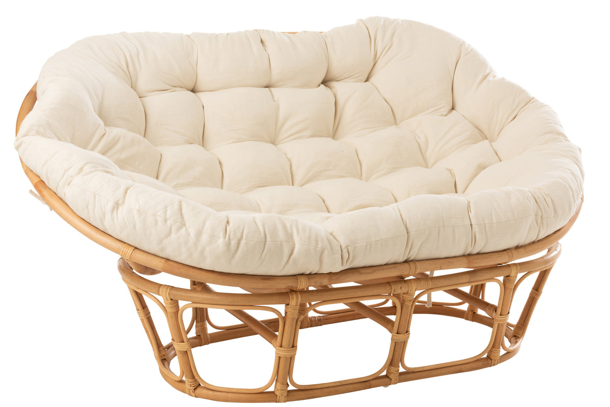 J-Line zetel Roni  kussen - jute/textiel - naturel/wit
