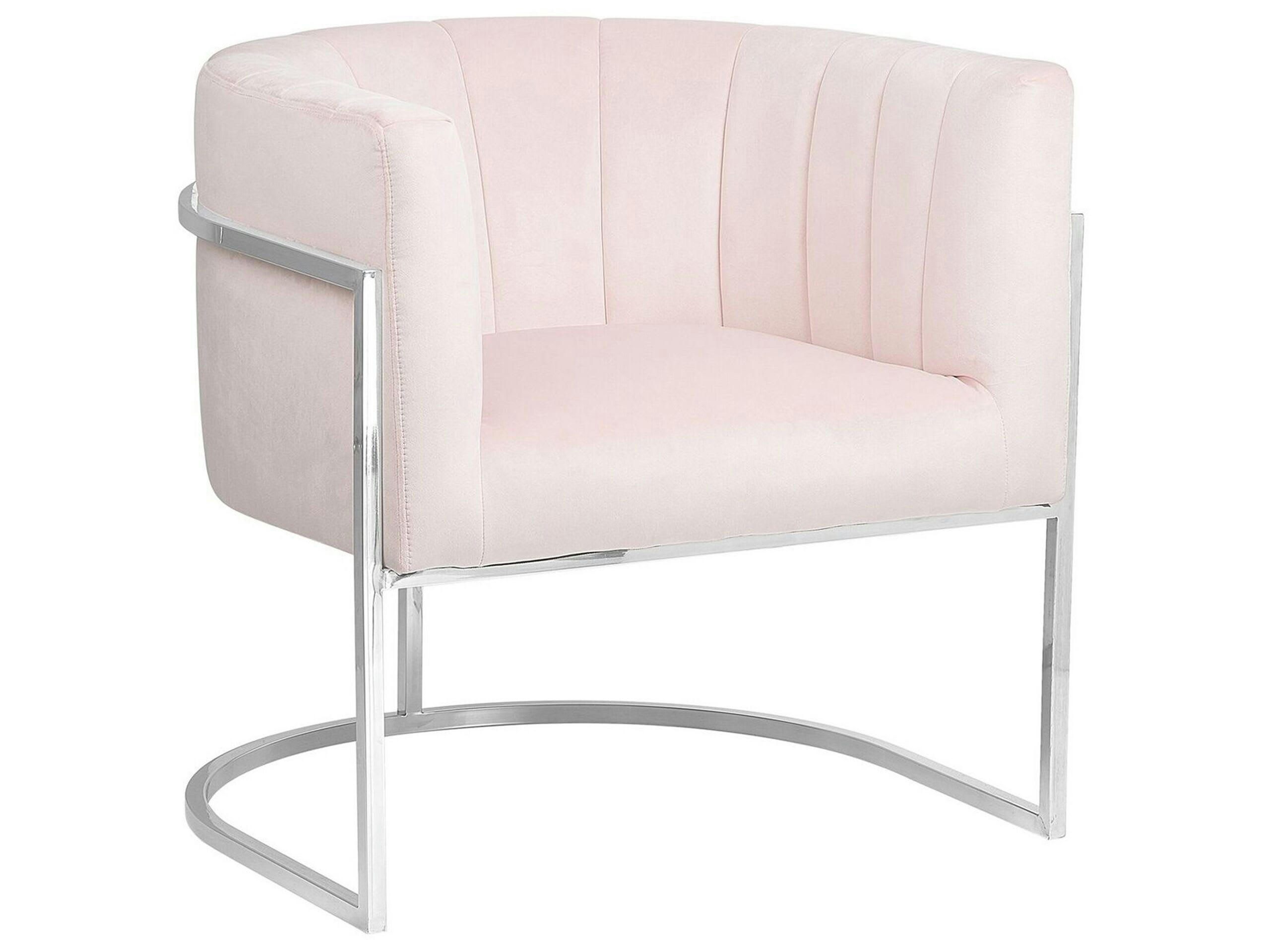 LARVIK - Fauteuil en velours rose pâle