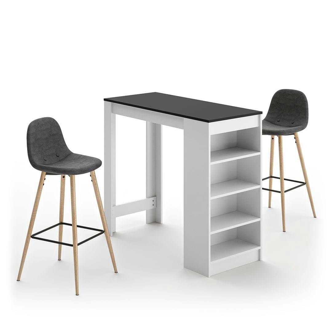 COCOON - Table bar effet bois blanc et noir - gris anthracite