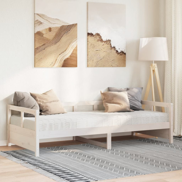 Łóżko dzienne z materacem białe 80x200 cm drewno sosnowe