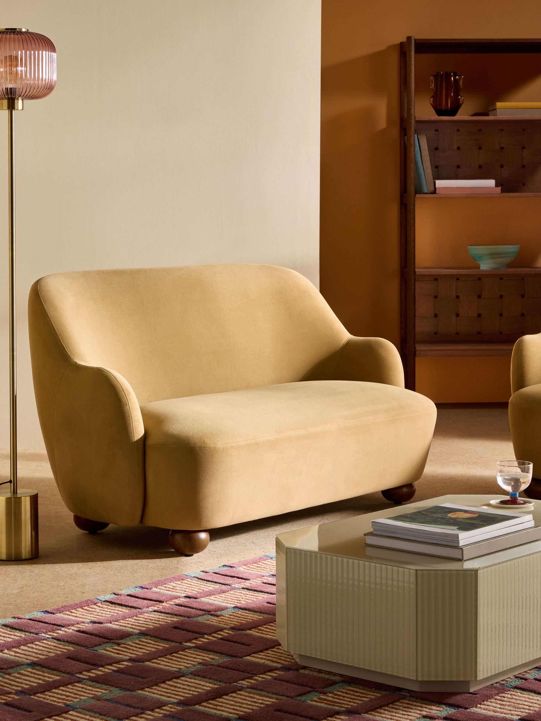 Ellio 2 Seater Sofa in Soft Caramel Natural Velvet