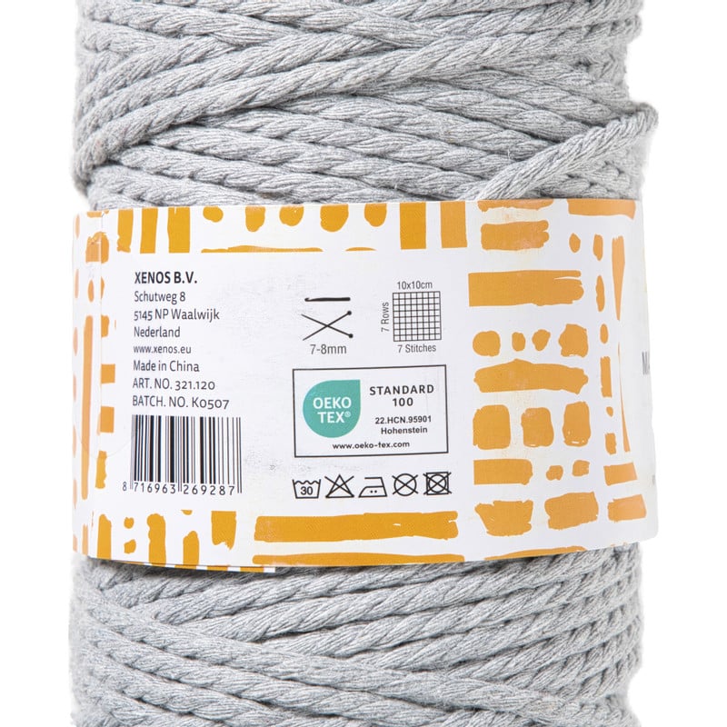 Garen macram&eacute; - grijs - 500 gram - 100 meter