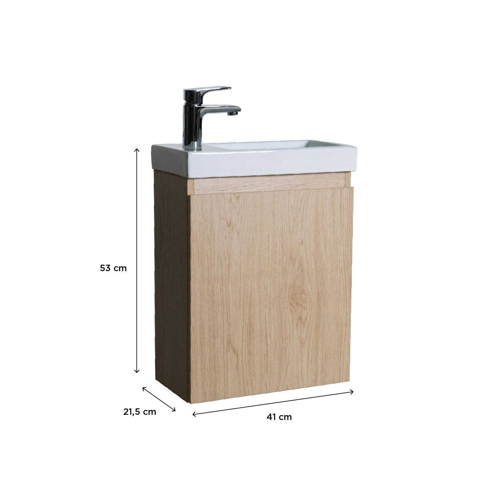 LISA - Meuble lave-mains  décor chêne + robinet noir