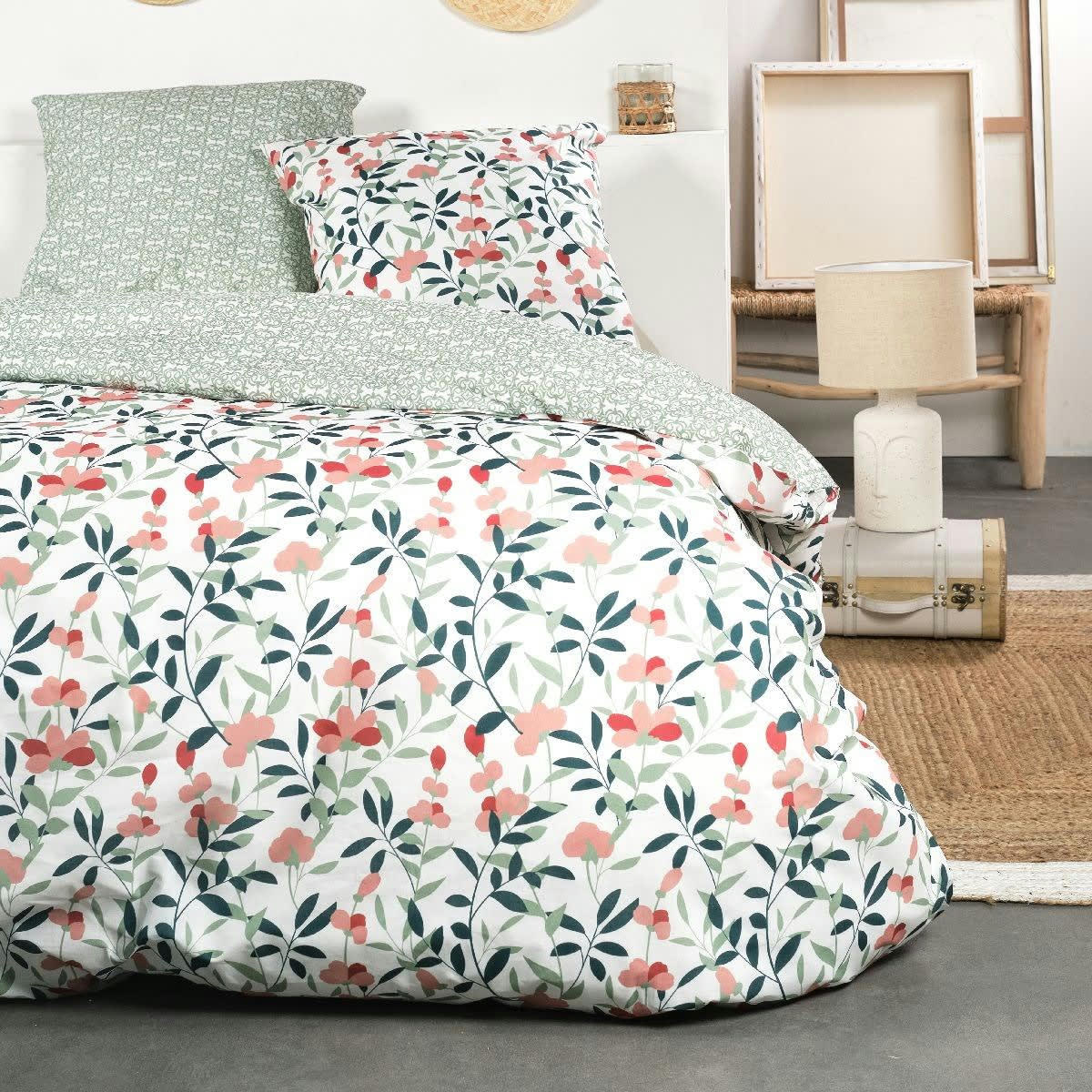 - Parure de lit en Polyester Blanc 220x240 cm