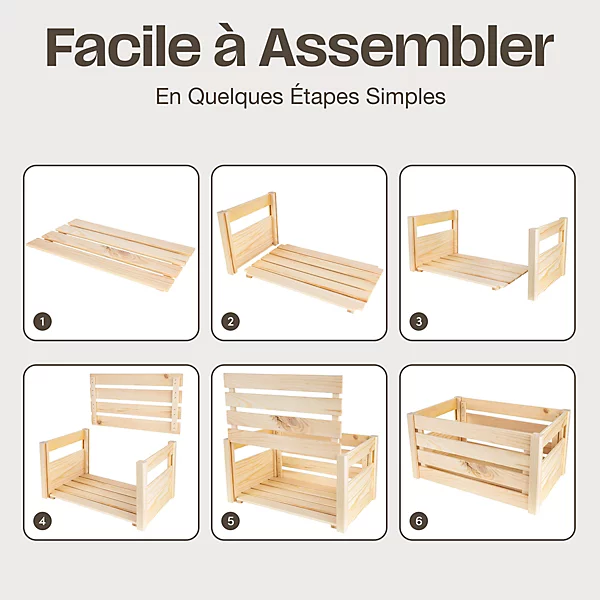 Creative Deco Caisse Pliante en Bois Ajouré 46 x 29,5 x 23,5 cm - Rangement Fruits, Légumes, Cadeaux, Jouets - Montage Facile