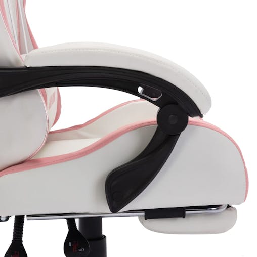 NNEVL Racing Chair with RGB LED Lights Pink and White Faux Leather