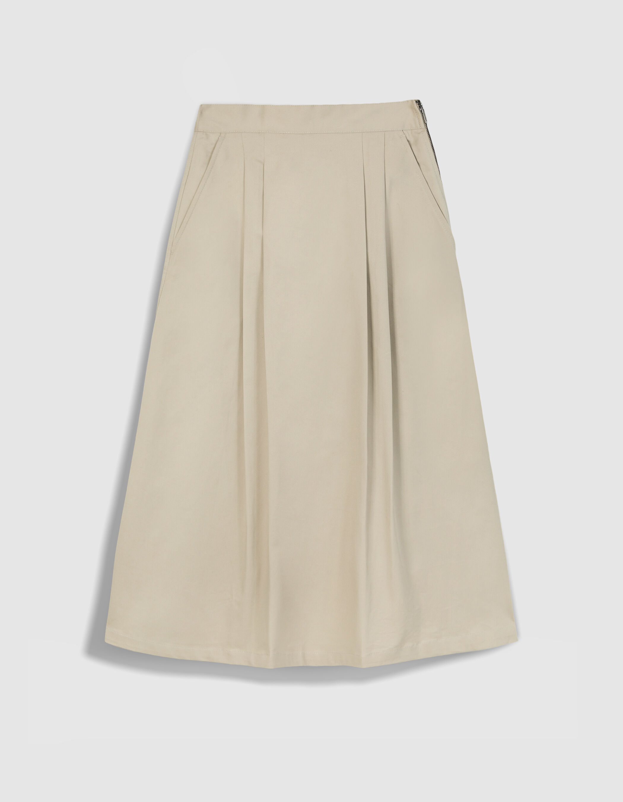 Jupe midi beige détails plis Femme