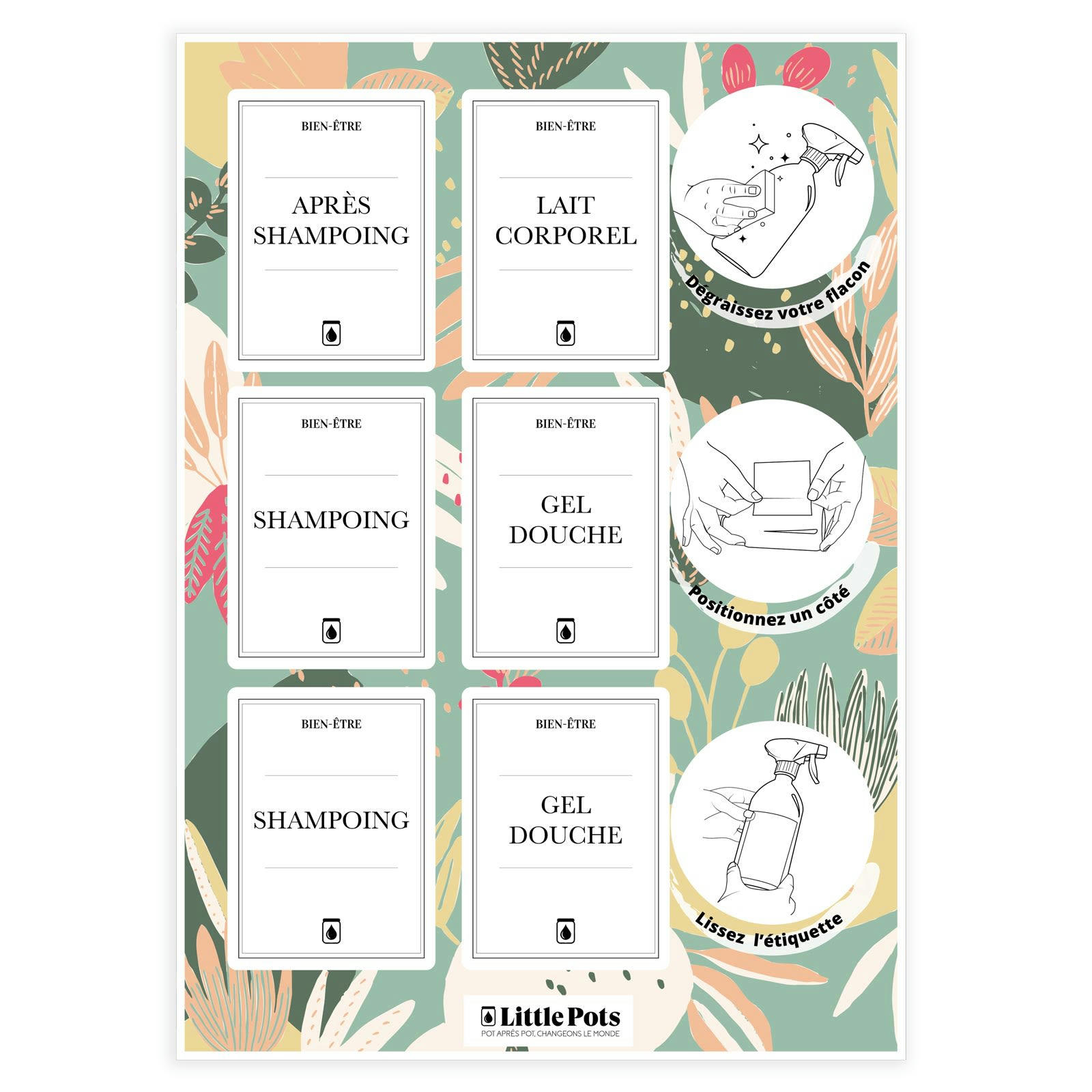- Planche de 6 étiquettes waterproof - Univers BIEN-ÊTRE