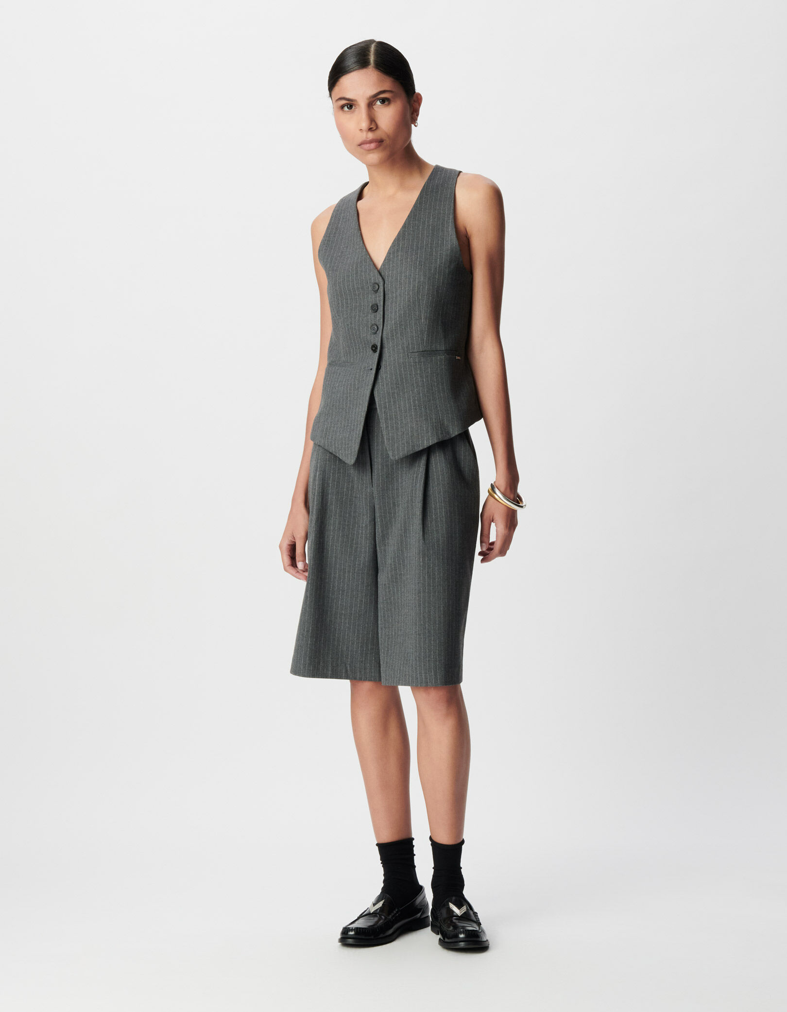 Gilet de costume sans manches gris rayures tennis Femme