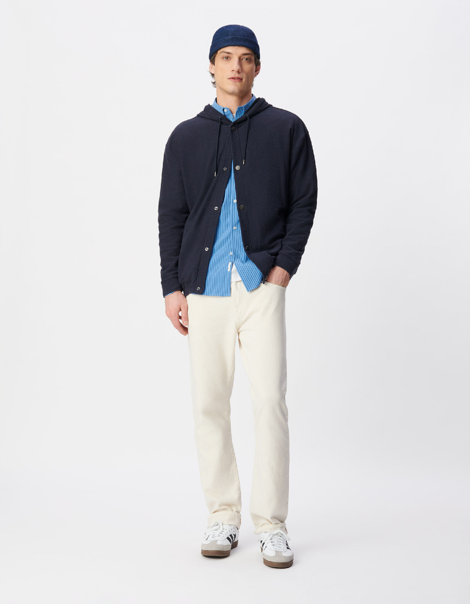 Cardigan capuche marine boutons pressions Homme