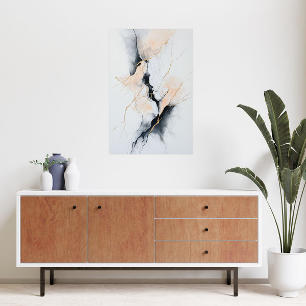 Plakat samoprzylepny Feeby Abstrakcja Złote Linie pęknięcia szary 20x30
